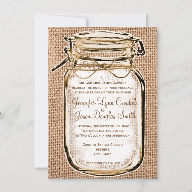 Invitación rústica de la boda de la arpillera del (Anverso)