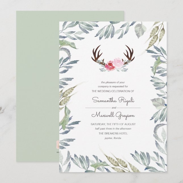 Invitación rústica de la boda de la asta de los (Anverso / Reverso)
