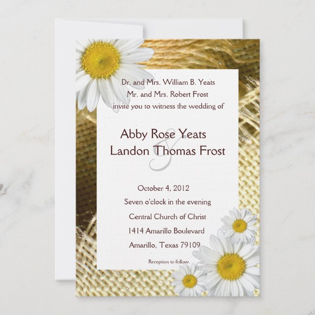 Invitación rústica de la boda de la margarita de (Anverso)