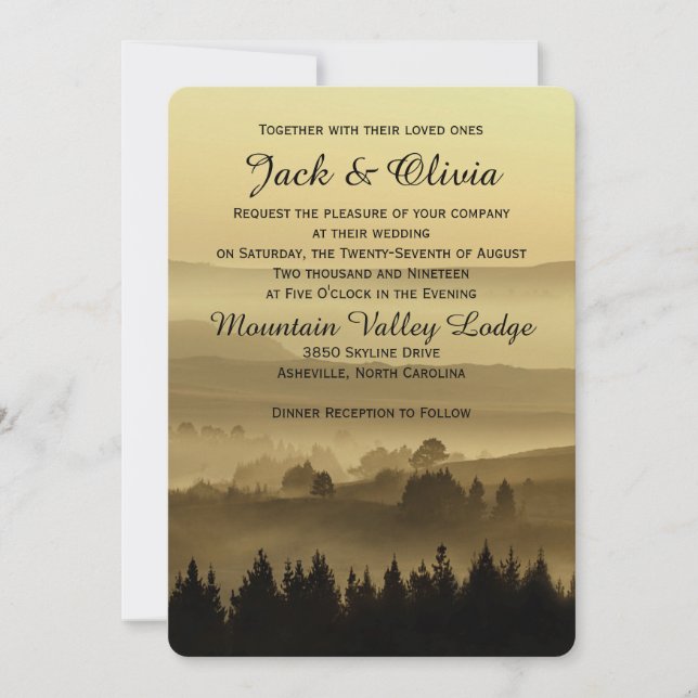 Invitación rústica de la boda de la montaña del (Anverso)