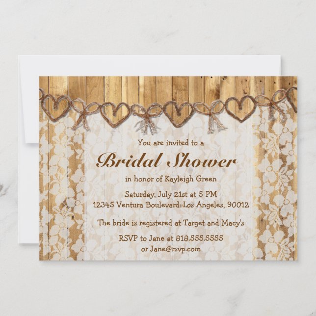 Invitación rústica de la boda del cordón de la (Anverso)