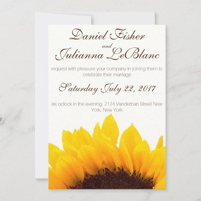 Invitación rústica de la boda del girasol (Anverso)