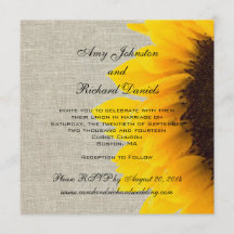 Invitación rústica de la boda del girasol de lino