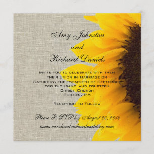 Invitación rústica de la boda del girasol de lino