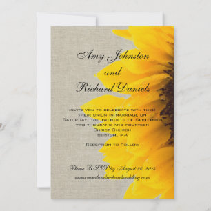 Invitación rústica de la boda del girasol de lino
