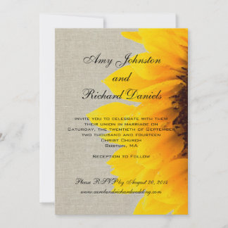 Invitación rústica de la boda del girasol de lino