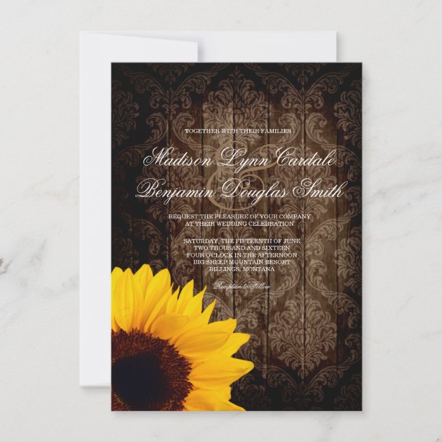Invitación rústica de la boda del girasol del (Anverso)
