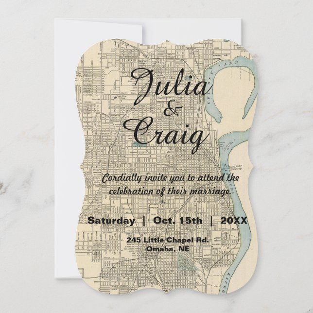 Invitación rústica de la boda del mapa del NE de (Reverso)