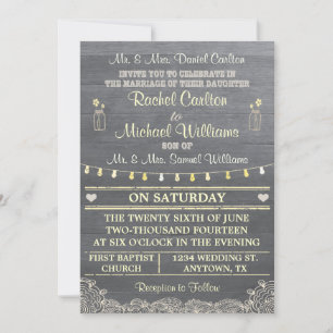 Invitación rústica de la boda del tarro de albañil