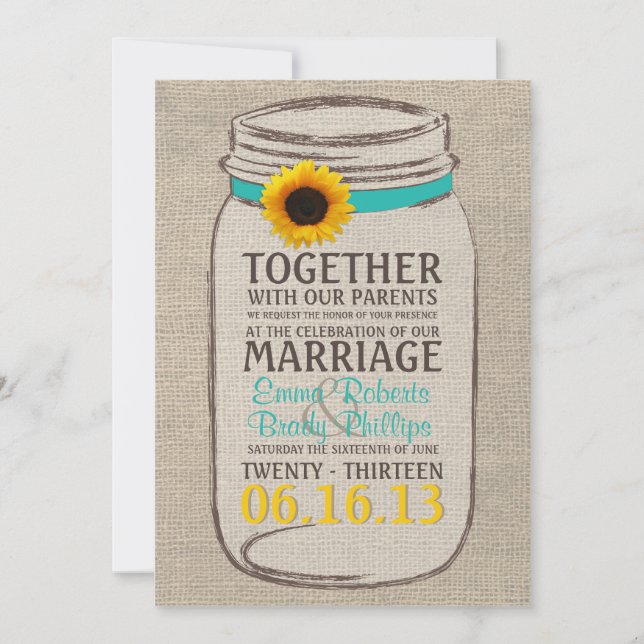Invitación rústica de la boda del tarro del (Anverso)