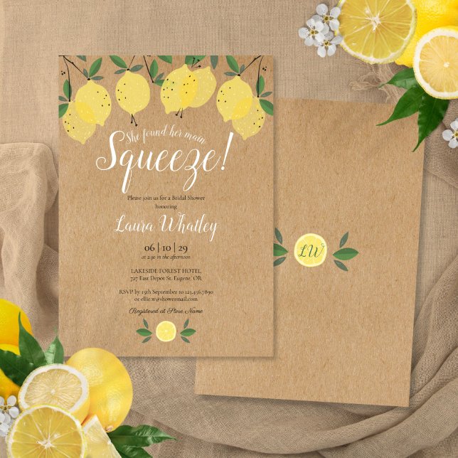 Invitación Rústica de la ducha de la novia de la brida princi (Main Squeeze Lemon Bridal Shower Rustic Invitation)
