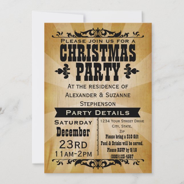 Invitación rústica de la fiesta de Navidad del (Anverso)