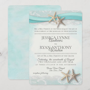 Invitación Rústica de la playa tropical de Starfish Vintage