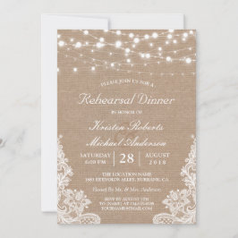 Invitación Rústica de las luces de cadena Lace Boda ensayo Ce