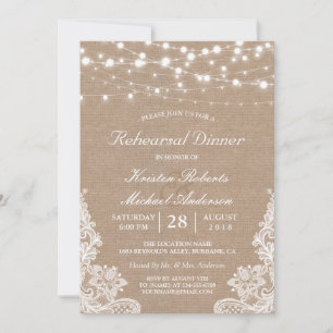 Invitación Rústica de las luces de cadena Lace Boda ensayo Ce