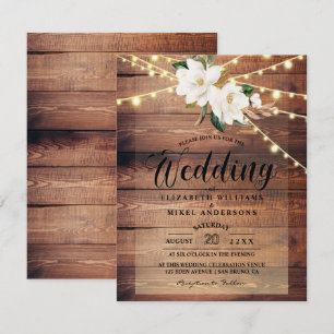Invitación Rústica de las luces de madera String y boda blanc