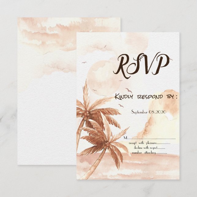 Invitación Rústica de las Palmas Tropicales RSVP (Anverso / Reverso)