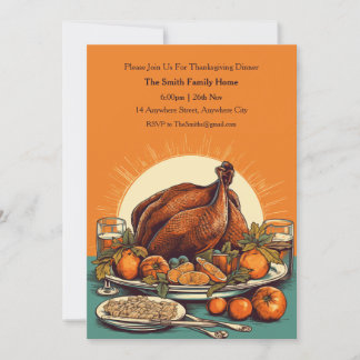 Invitación rústica de pavo del día de acción de gr