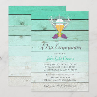 Invitación Rustica de Primera Comunión - Azul