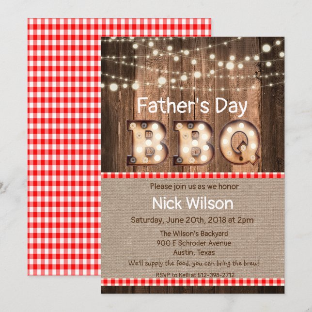 Invitación rústica del Bbq del día de padre (Anverso / Reverso)