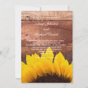 Invitación rústica del boda del girasol