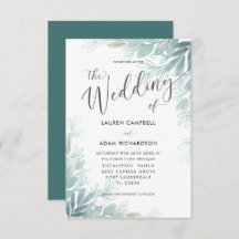 Invitación rústica del Boda Verde azulado y verde