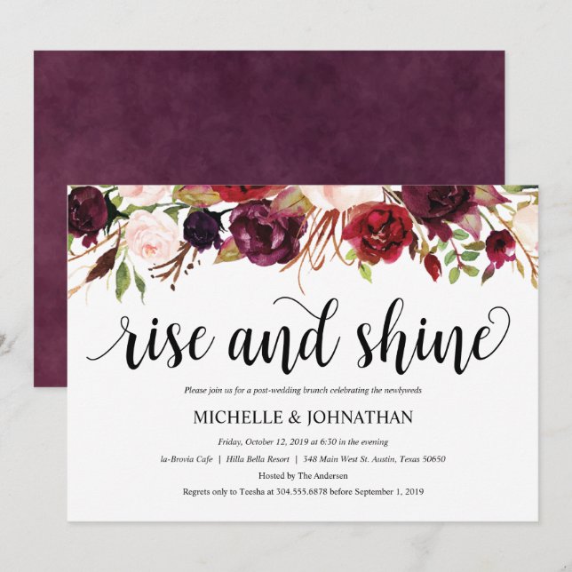 Invitación rústica del brunch de la boda del poste (Anverso / Reverso)