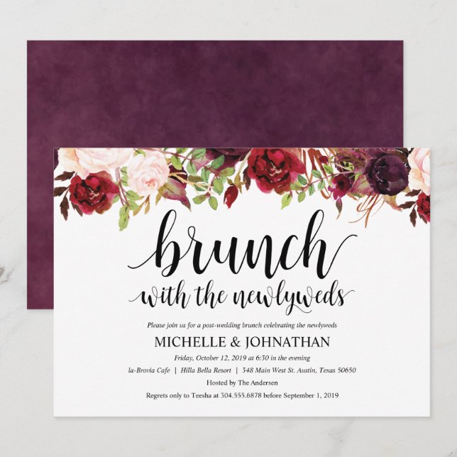 Invitación rústica del brunch de la boda del poste (Anverso / Reverso)