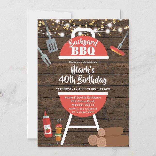 Invitación rústica del cumpleaños del Bbq del (Anverso)
