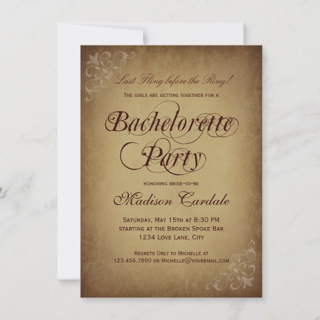 Invitación rústica del fiesta de Bachelorette del (Anverso)
