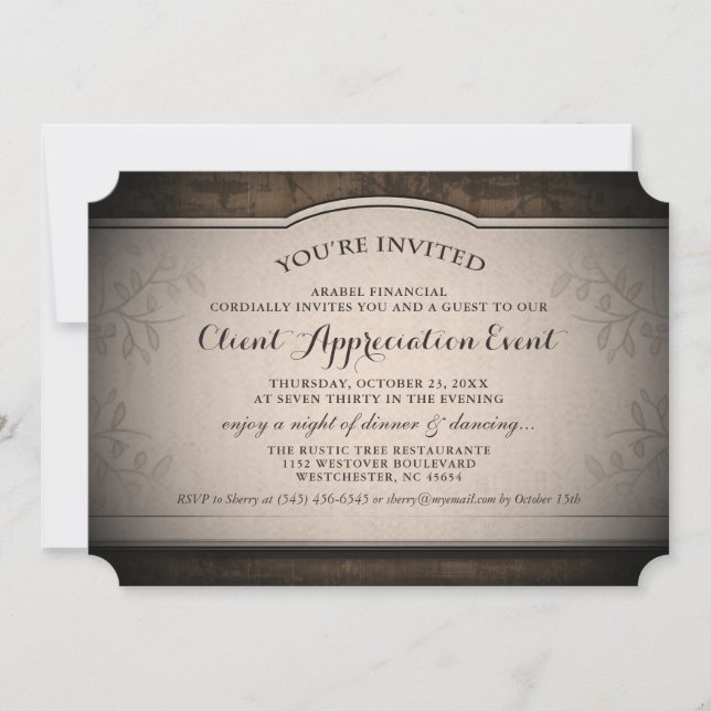 Invitación Rústica del Personalizado de eventos de (Anverso)