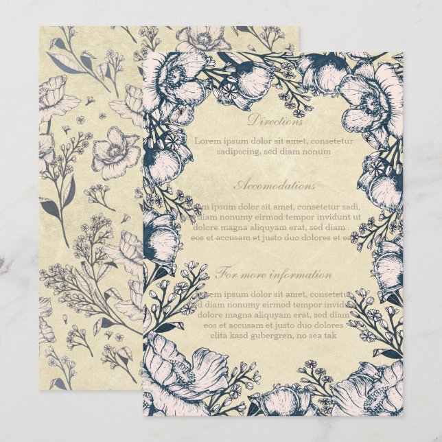 Invitación Rústica dirección de Boda floral de flores de vint (Anverso / Reverso)