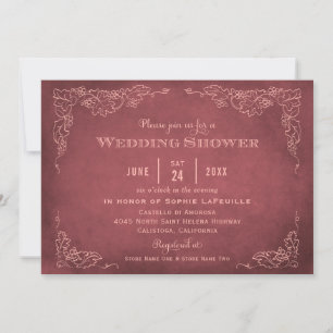 Invitación Rústica ducha de bodas de viñedo rojo oscuro