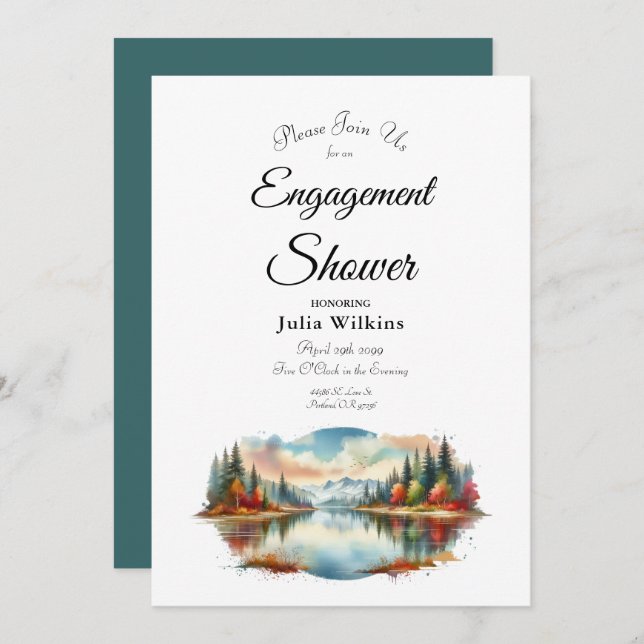 Invitación Rústica ducha de compromiso forestal frente al lag (Anverso / Reverso)