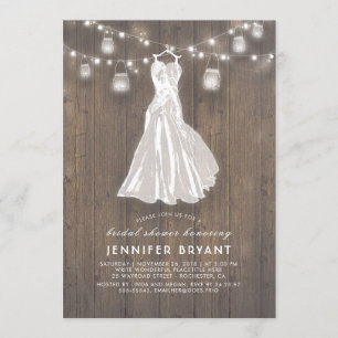 Invitación Rústica ducha de novia Boda Gown y Mason Jars