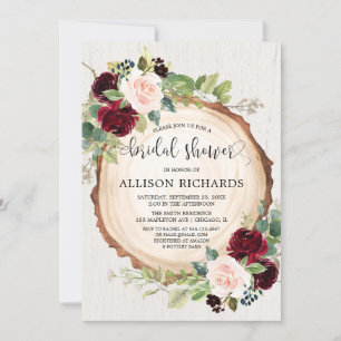 Invitación Rústica ducha de novia borgoña rosa rosa floral