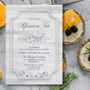 Invitación Rústica ducha de novia con té por la tarde