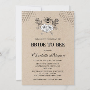 Invitación Rústica ducha de novia con tema de Kraft Bee
