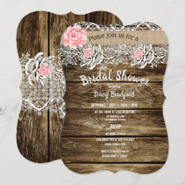 Invitación Rústica ducha de novia de madera y encaje