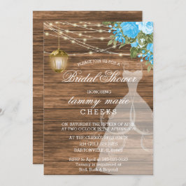 Invitación Rústica ducha de novia en madera de grano - Azul b