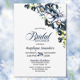 Invitación Rústica ducha de novia floral azul