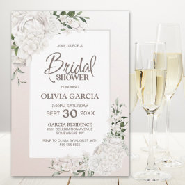 Invitación Rústica ducha de novia floral blanca