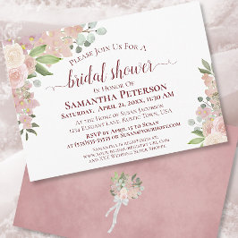 Invitación Rústica ducha de novia floral color de agua rosa R