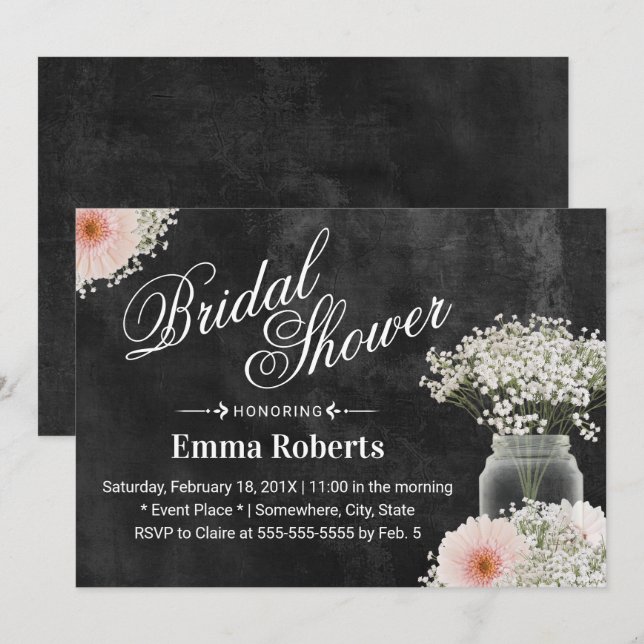 Invitación Rústica ducha de novia floral de aliento y margari (Anverso / Reverso)