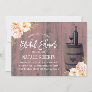 Invitación Rústica ducha de novia floral de barril de vino