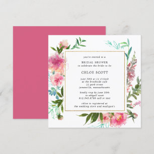 Invitación Rústica ducha de novia floral de peones rosados