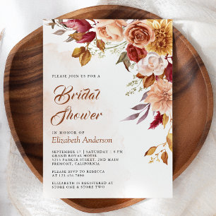 Invitación Rústica ducha de novia floral de terracota de Borg