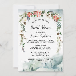 Invitación Rústica ducha de novia floral en bosque de inviern