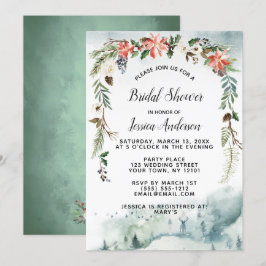 Invitación Rústica ducha de novia floral en bosque de inviern