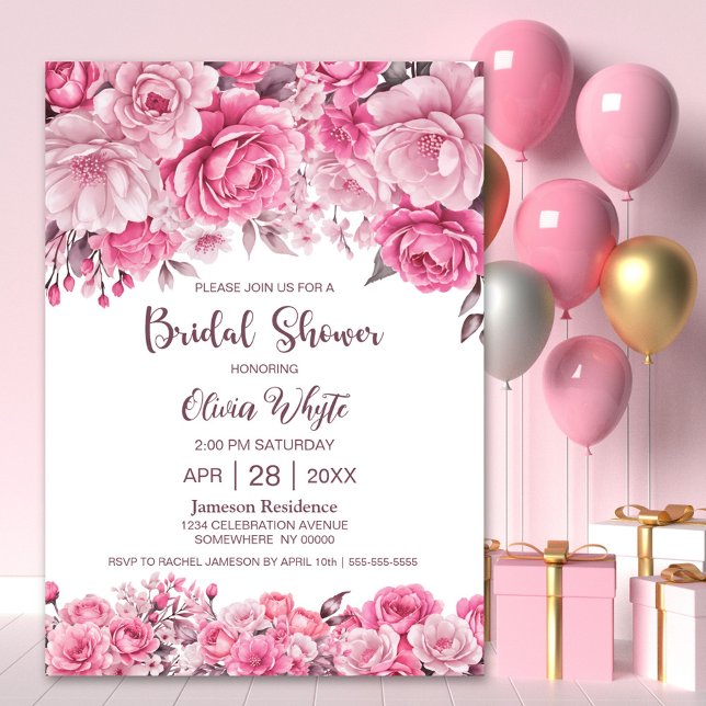 Invitación Rústica ducha de novia floral rosa (Subido por el creador)